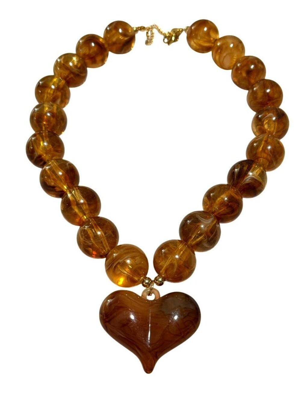 Amber Resin Heart Chunky Beaded Statement Necklace New
